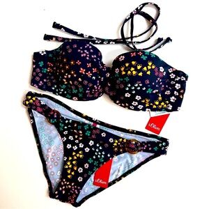 Flower Bikini 36A & Bottoms size 4 NWT